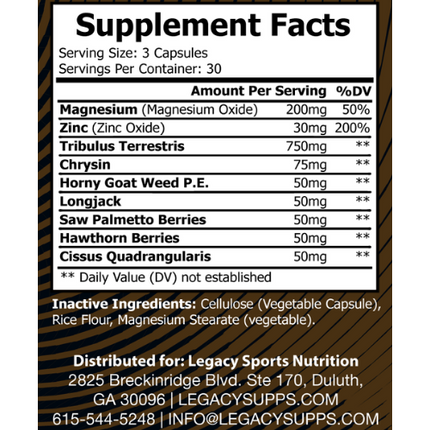Nutrition facts for testosterone supplement